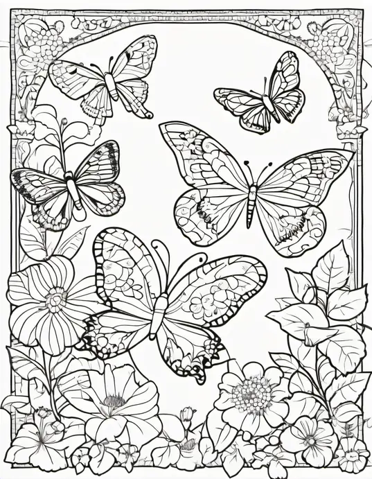 Butterfly Garden Coloring Scene