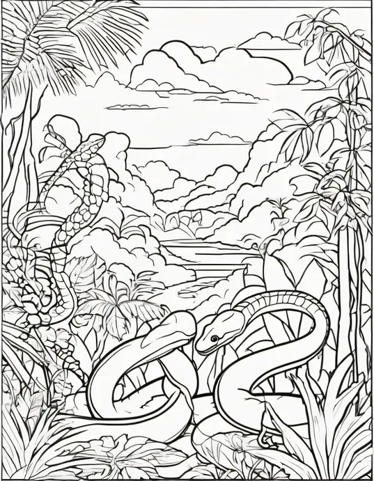 Explore Vibrant Rainforest Snakes Coloring Page