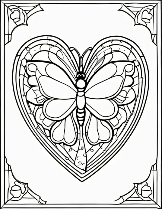 Heart-Shaped Butterfly Coloring Page for Valentine's Day