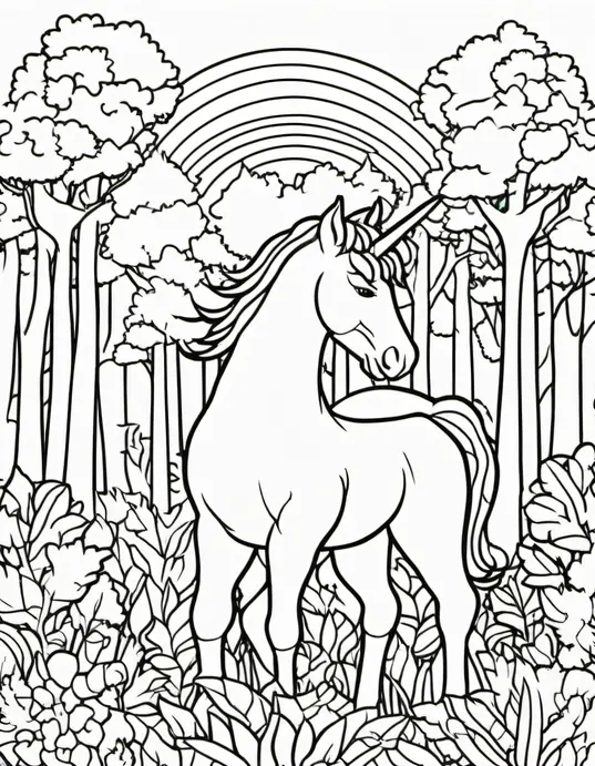 Magical Unicorn Forest Coloring Page