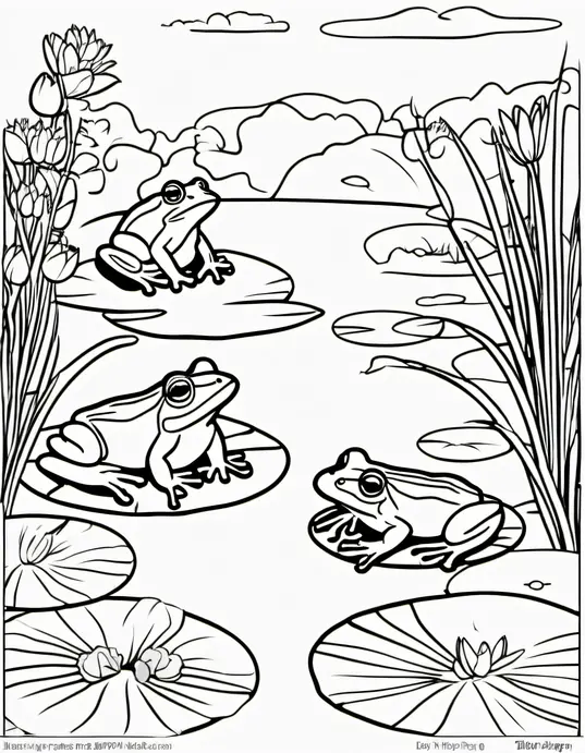 Colorful Frog Pond Scene for Kids