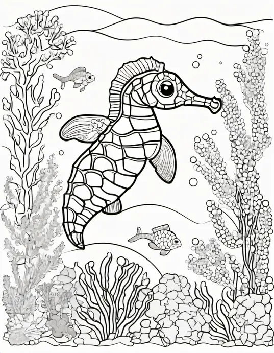 Color Underwater Friends: Playful Seahorse Scene