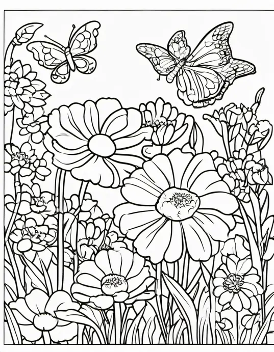Blossoming Butterflies Spring Coloring Scene