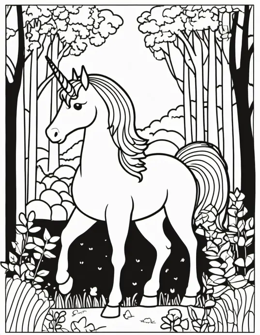 Magical Unicorn Forest Coloring Page