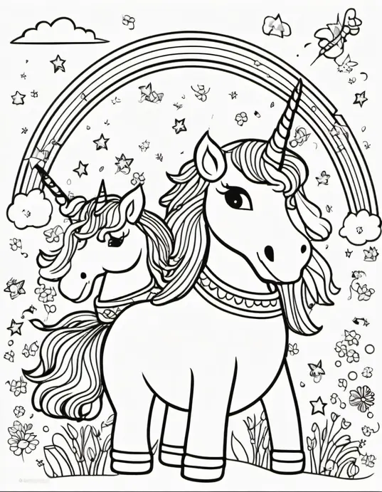 Unicorn Band Coloring Page: Rainbow Instruments