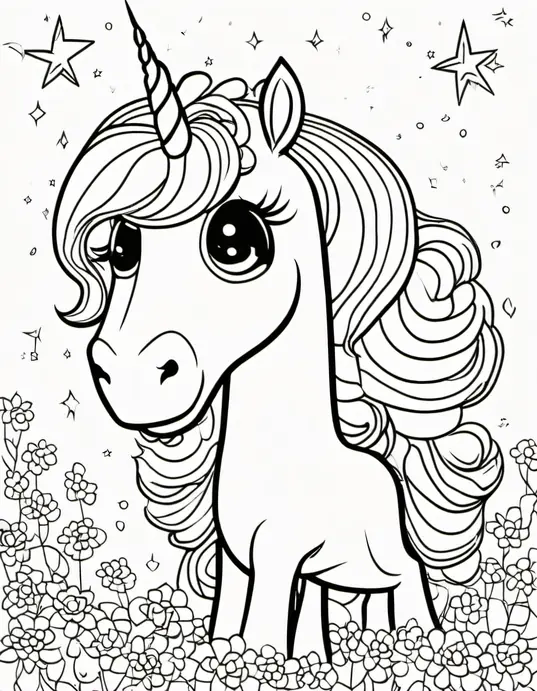 Rainbow Unicorn Coloring Scene for Kids