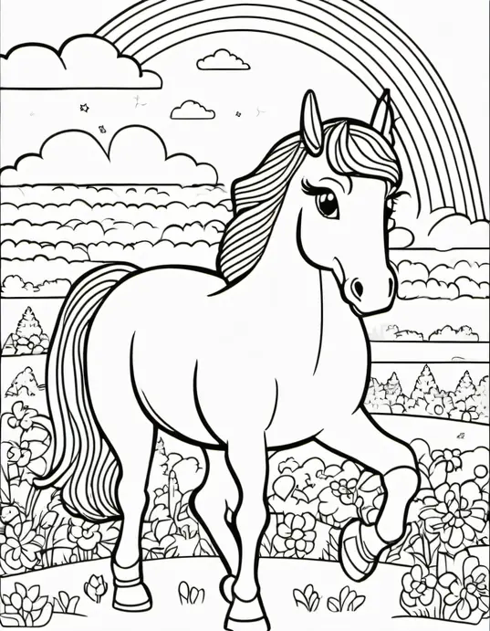 Sunny Rainbow Unicorn Coloring Page