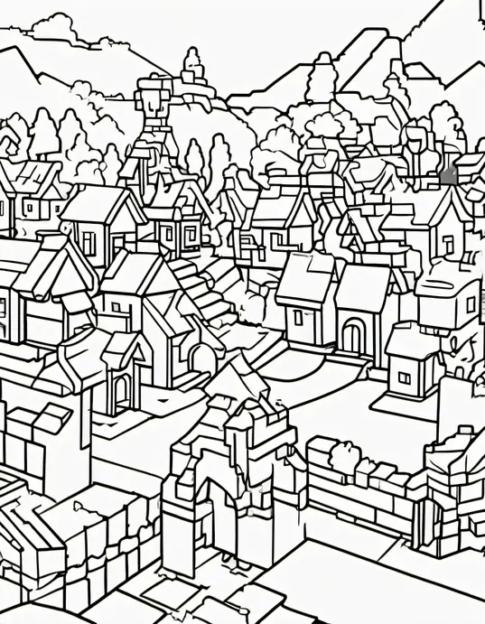 Minecraft Adventure: Color a Peaceful Creeper Village Scene