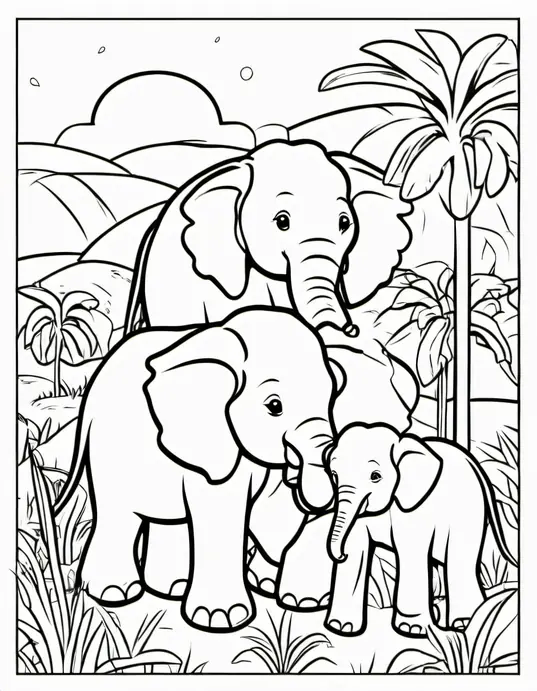 Coloring Cute Baby Elephants in the Savannah