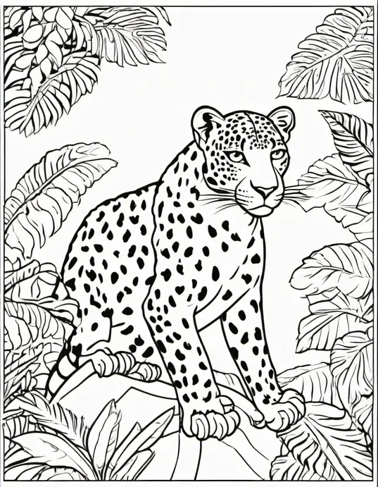 Exotic Jungle Coloring: Lively Leopard and Playful Parrots