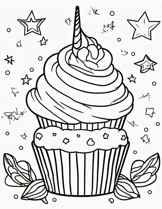 Colorful Unicorn Cupcake Scene for Kids