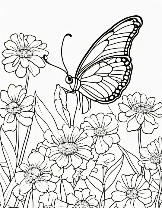 Blossoming Butterfly Coloring Scene