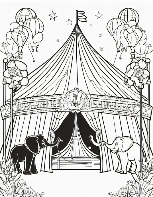 Color Exotic Circus Animals Under Big Top Tent
