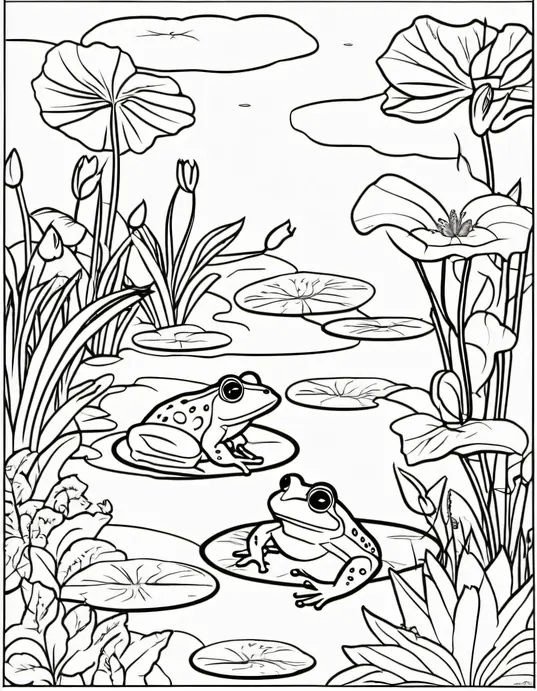 Colorful Frog Pond Adventure Scene