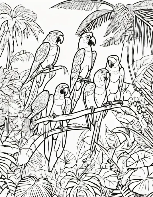 Colorful Tropical Parrot Jungle Scene for Kids