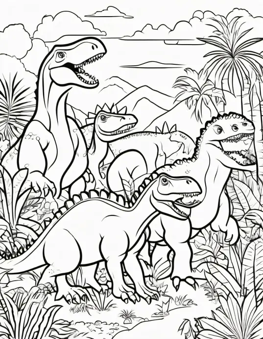 Color Dinosaur Jungle Adventure Scene