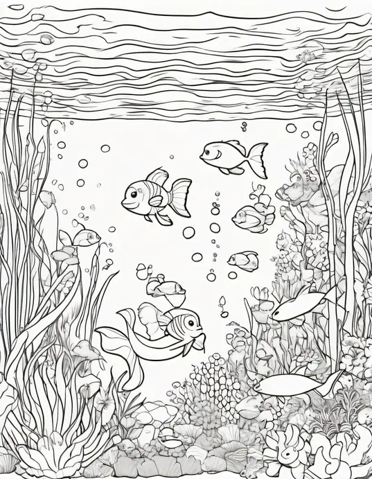 Underwater Mermaid Garden Coloring Page