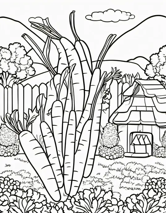 Colorful Carrot Garden for Kids to Draw