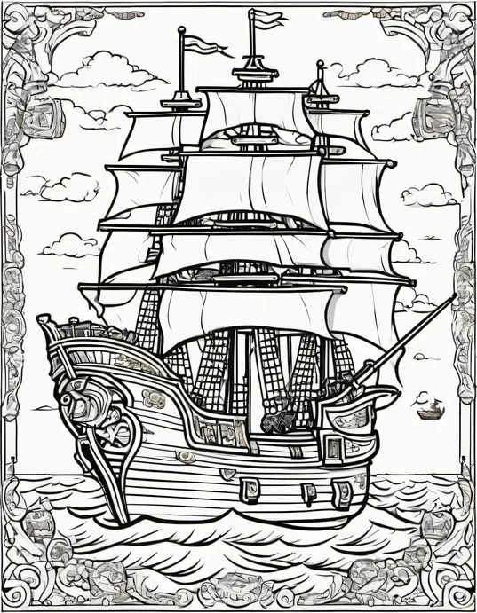 Pirate Treasure Ship Coloring Page
