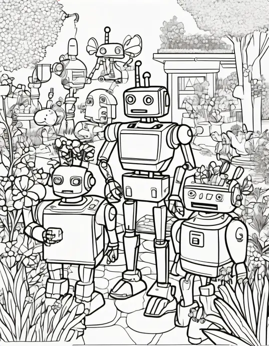 Color and Create: Cute Robot Garden Party!
