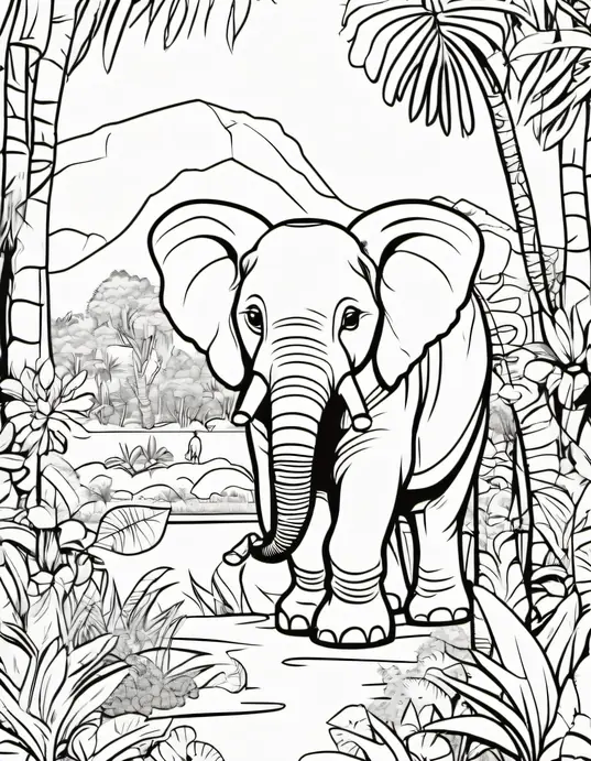 Colorful Elephant Jungle Safari Scene for Kids