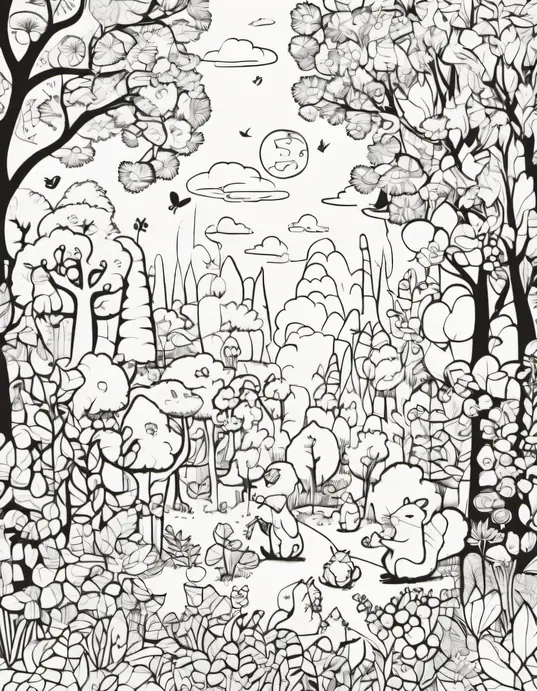 Explore Whimsical Forest Creatures Coloring Page