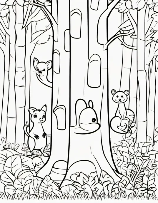 Colorful Forest Animals Hiding in Tree Trunks
