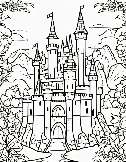 Medieval Dragon Castle Coloring Page