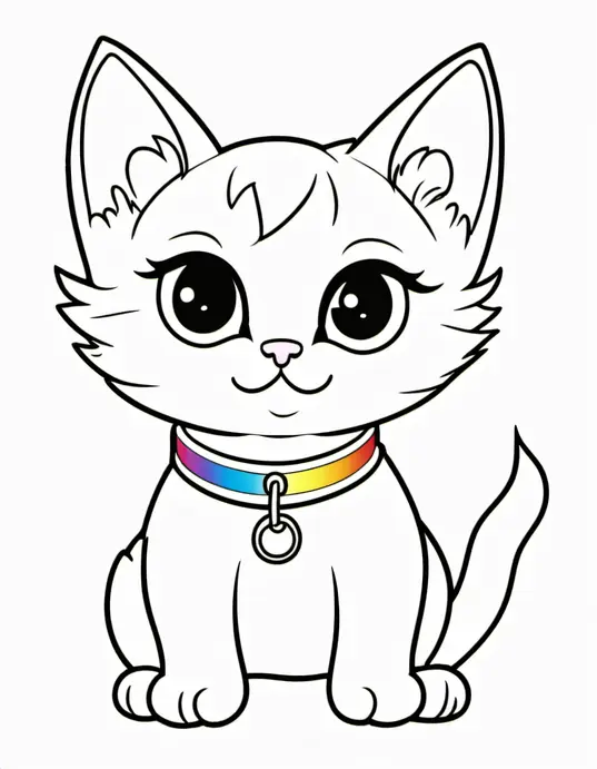 Cute Kitten Coloring Page with Rainbow Collar
