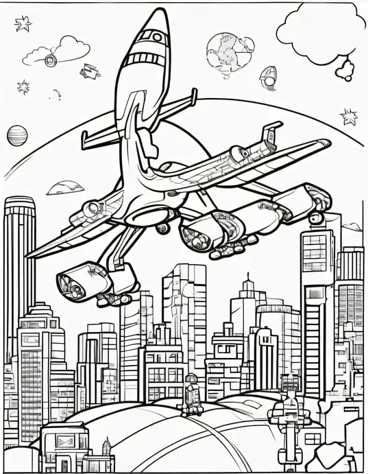 Color In: Joyful Jumbo Jet-Bot Landing!