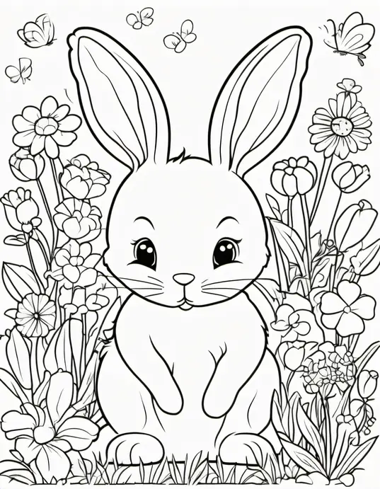 Colorful Bunny Garden Scene for Kids