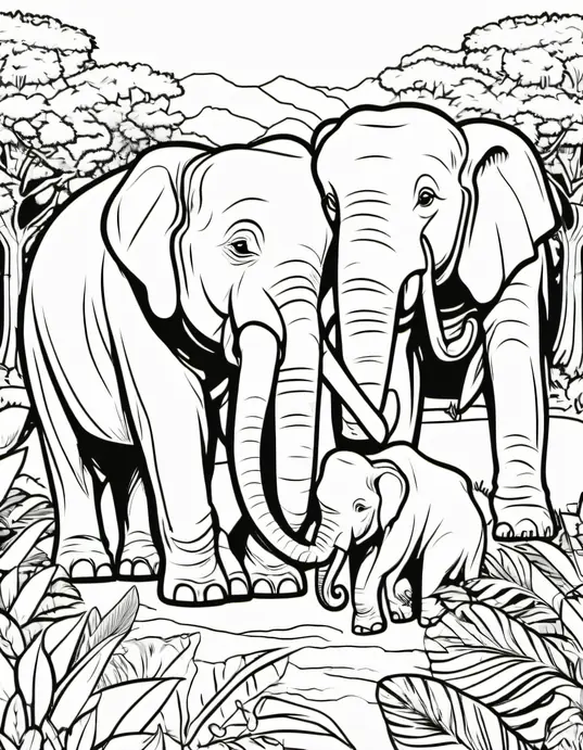 Color Jungle Elephants under a Sunny Sky