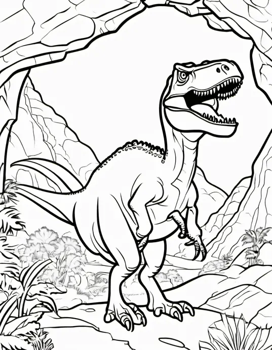 Tyrannosaurus Rex Coloring Page: Cave Discovery Adventure