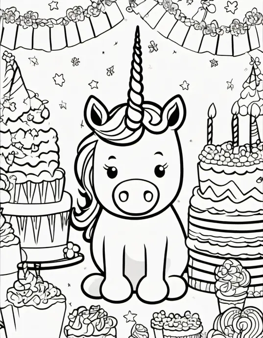 Colorful Unicorn Birthday Party Scene for Kids