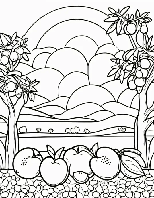 Coloring Peachy Sunset Fruits Garden