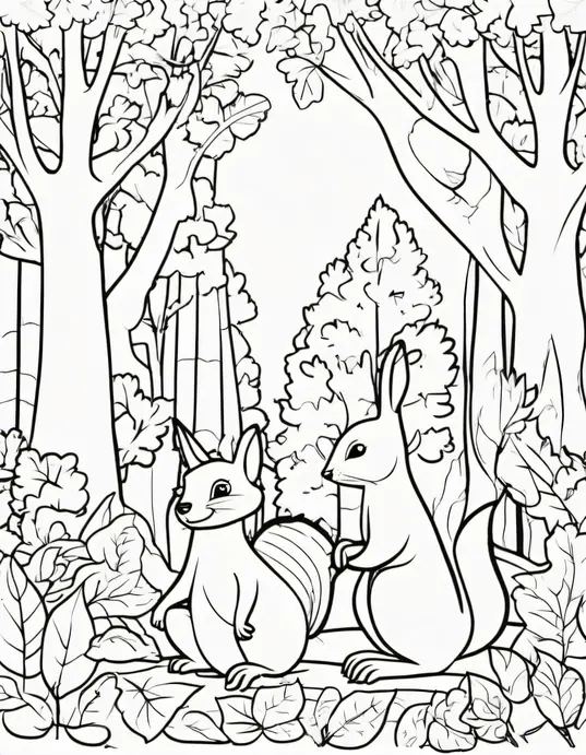 Autumn Forest Animals Coloring Page