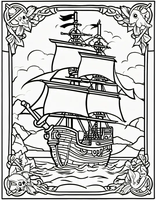Pirate Treasure Ship Coloring Page for Kids