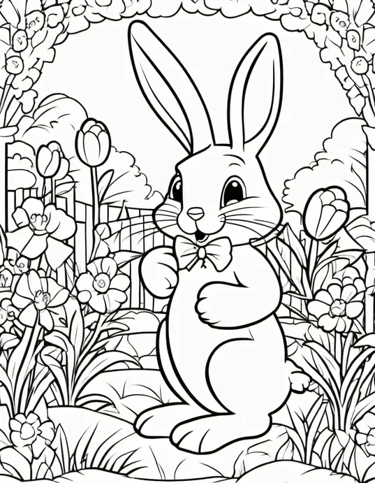 Colorful Easter Bunny Garden Scene for Kids