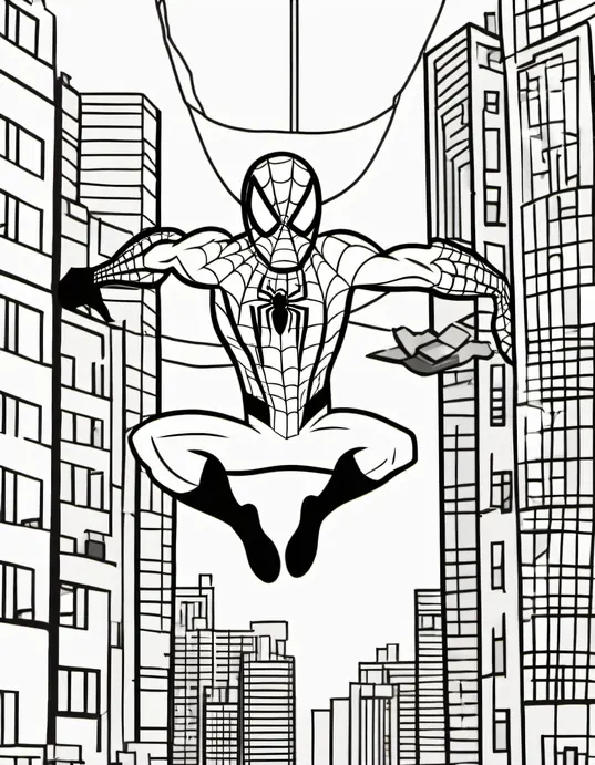 Spiderman Swinging Coloring Page for Kids