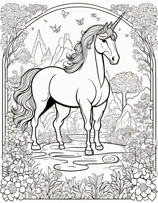 Magical Unicorn Forest Coloring Page