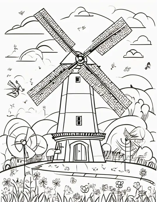 Whirling Windmill Coloring Page Dance Party