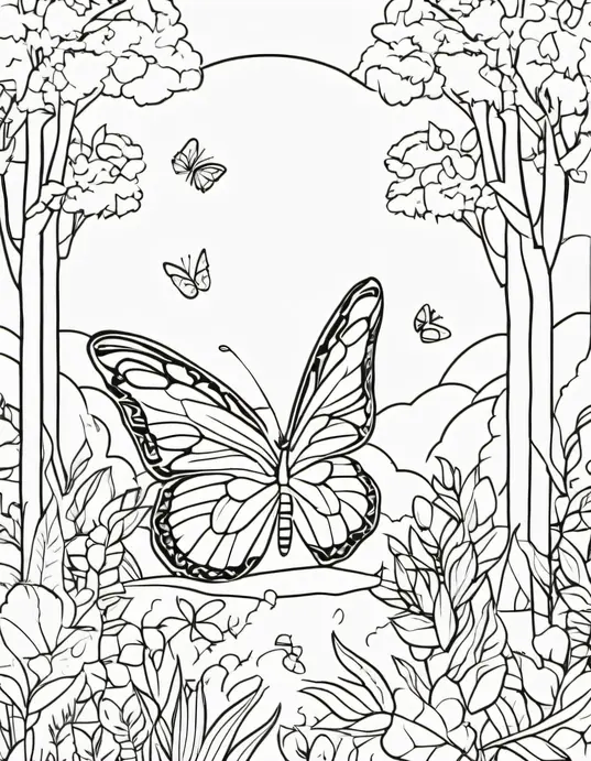 Sunny Butterfly Forest Coloring Page