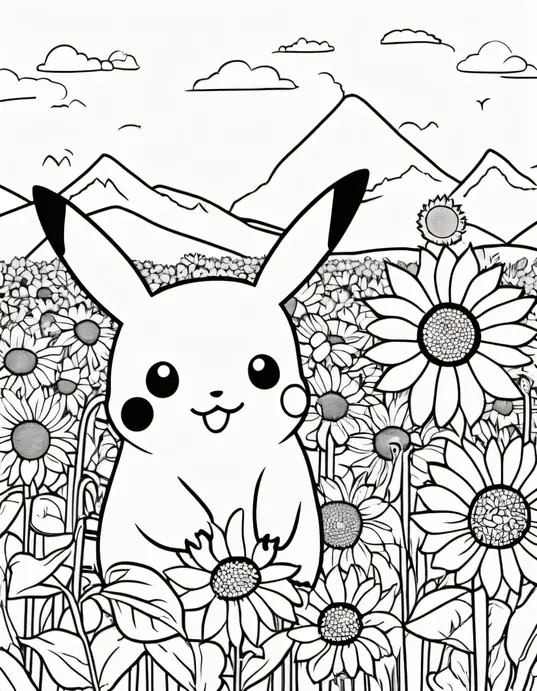 Pokemon Coloring: Catch Pikachu in a Sunflower Meadow