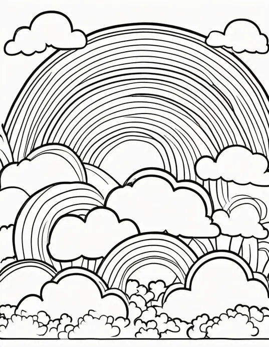 Sunny Day Coloring Page: Rainbow Clouds