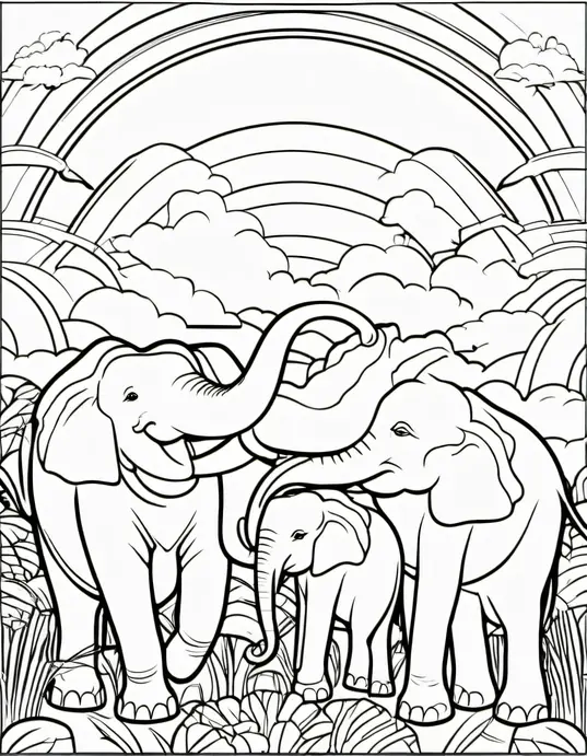 Color Jungle Elephants Under the Sunrise