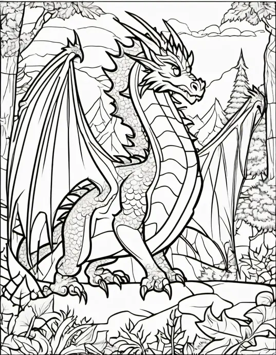 Mythical Dragon Forest Coloring Page