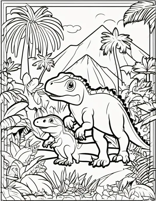 Coloring Jurassic Jungle Reptiles Playtime Scene