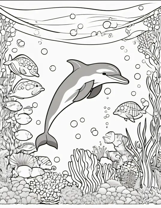 Underwater Dolphin Coloring Adventure Scene