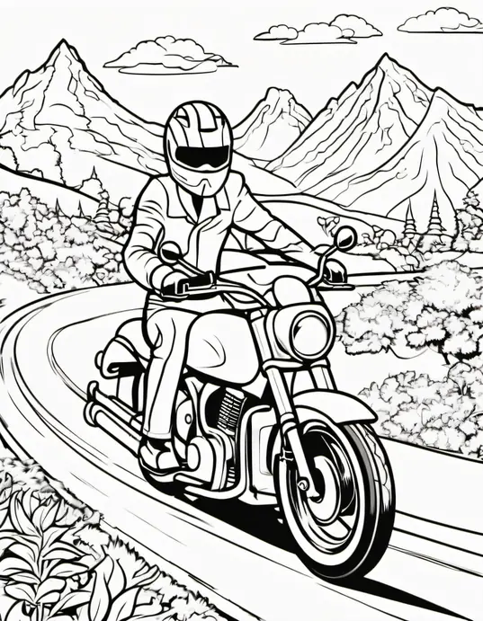 Vibrant Motorcycle Ride Coloring Page for Kids
