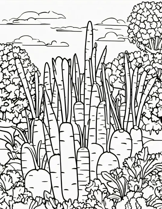 Colorful Carrot Garden Coloring Page for Kids